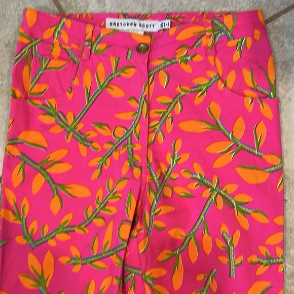Gretchen Scott Neon Pink Orange Floral Print Pants XS Dopamine Preppy - Picture 5 of 8